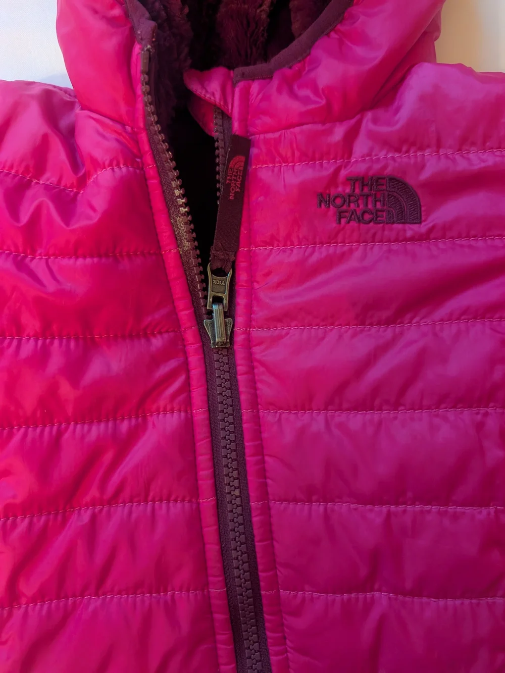 The North Face Kids' Pink Hooded Puffer Jacket Reversible 3-6 mos